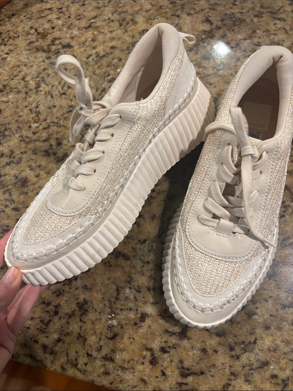 Dolce Vida Women's Cream Platform Knit & Leather Lace-Up Sneakers